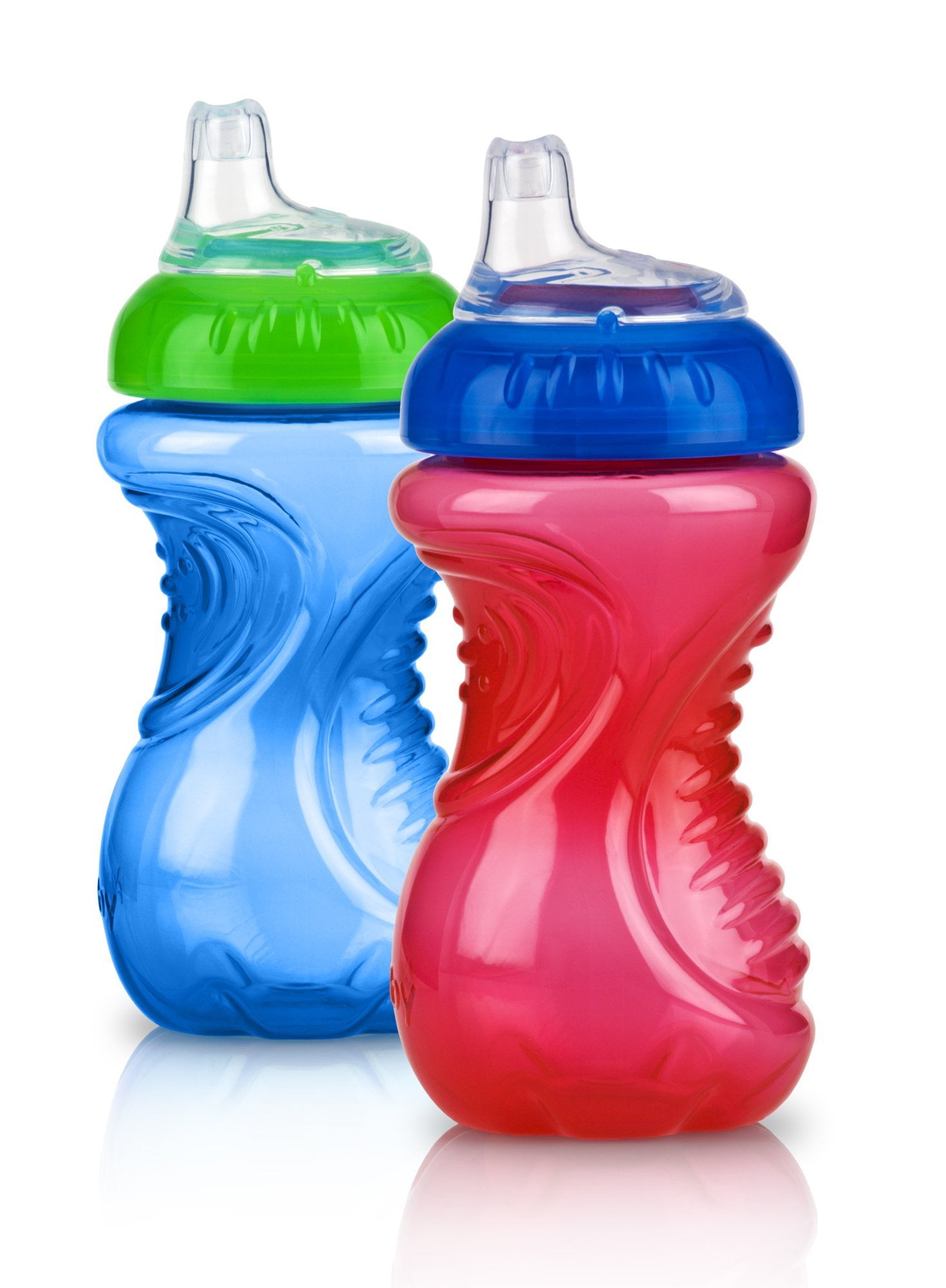 Nuby No Spill Easy Grip Trainer Cup 10 oz, Blue/Red 2 Pack