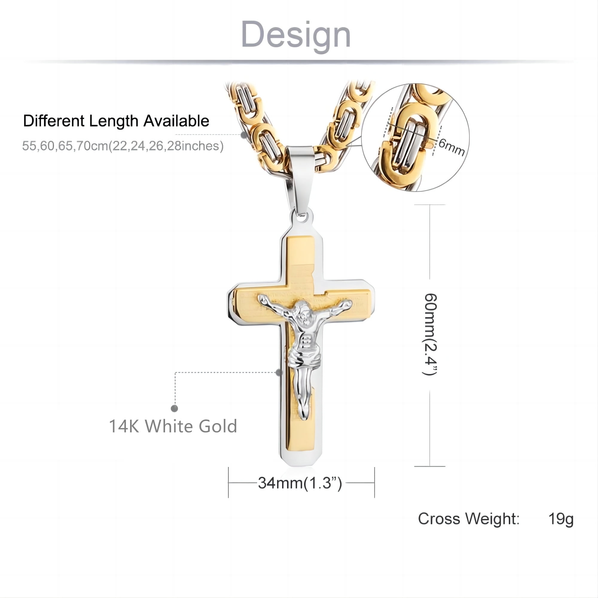 Lordluxury Crucifix Jesus Cross Necklace 14K Yellow Gold Christs Pendant Byzantine Chain Men Necklaces Jewelry Gifts
