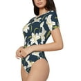 thumbnail image 2 of Haiem Lilies Flowers Women's Crew Neck Short Sleeve Bodysuit Tops Stretchy Slim Basic-Medium, 2 of 9