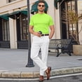 thumbnail image 5 of Men Mock Turtleneck Short Sleeve Tee Lightweight Silk-Like Slim Fit Basic Solid Casual Daily Wear Tops Fluorescent Green L, 5 of 7