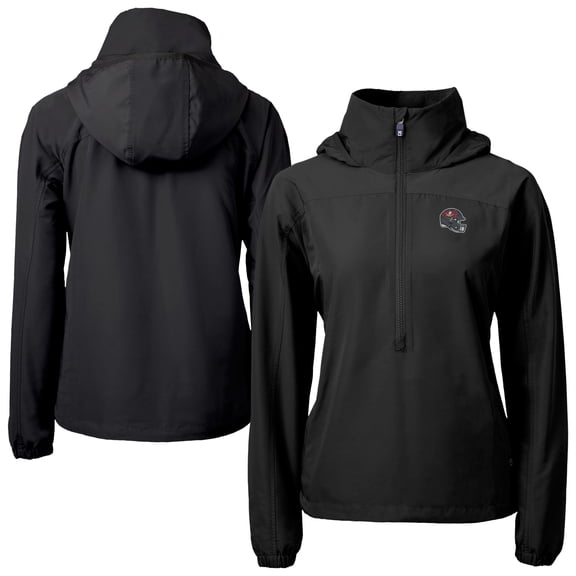 Women's Cutter & Buck Black Tampa Bay Buccaneers Charter Eco Recycled Half-Zip Hooded Anorak Jacket