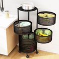 thumbnail image 3 of Wekity Kitchen Storage Cart, Large Storage Rack with 360 Degree Wheels,5 Tier Circular Rotating Basket, Fruit Vegetable Metal Wire Shelf with Top Lid Black Four Layer-4649, 3 of 5