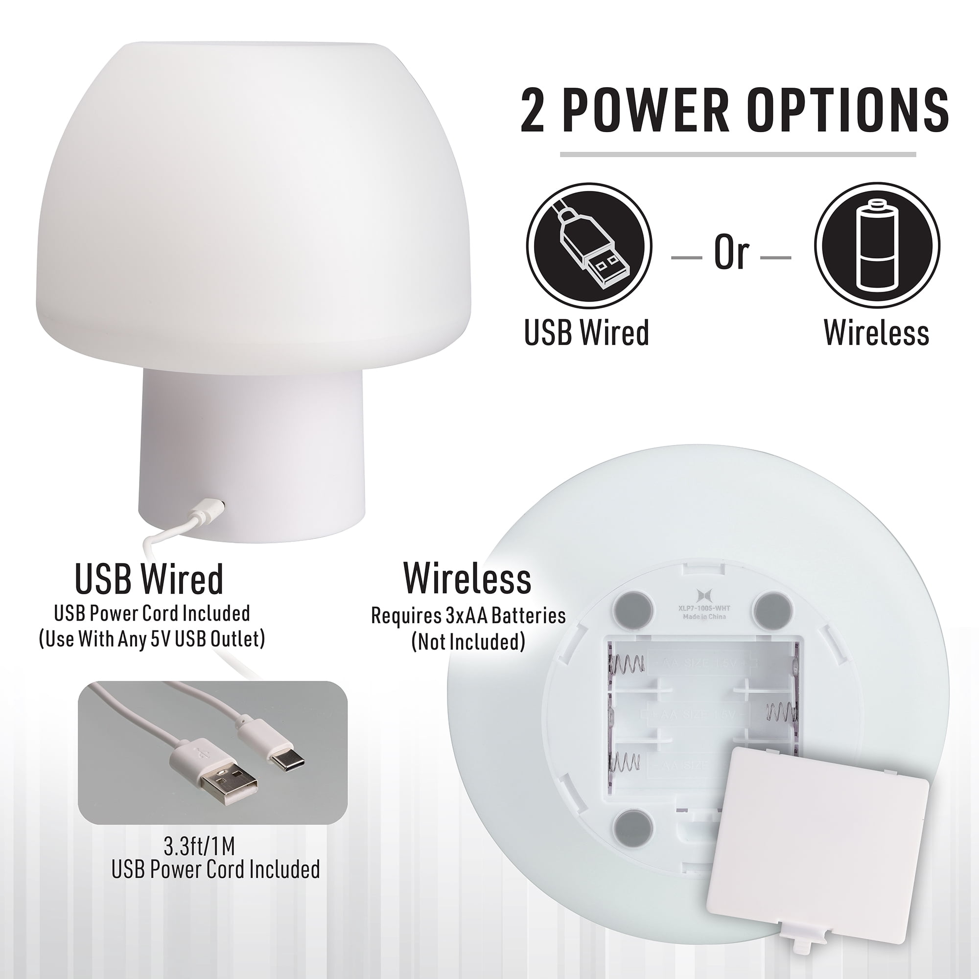 Xtreme Lit Multi-White Mushroom LED Accent Tabletop Lamp, Remote, Indoor Novelty Plastic