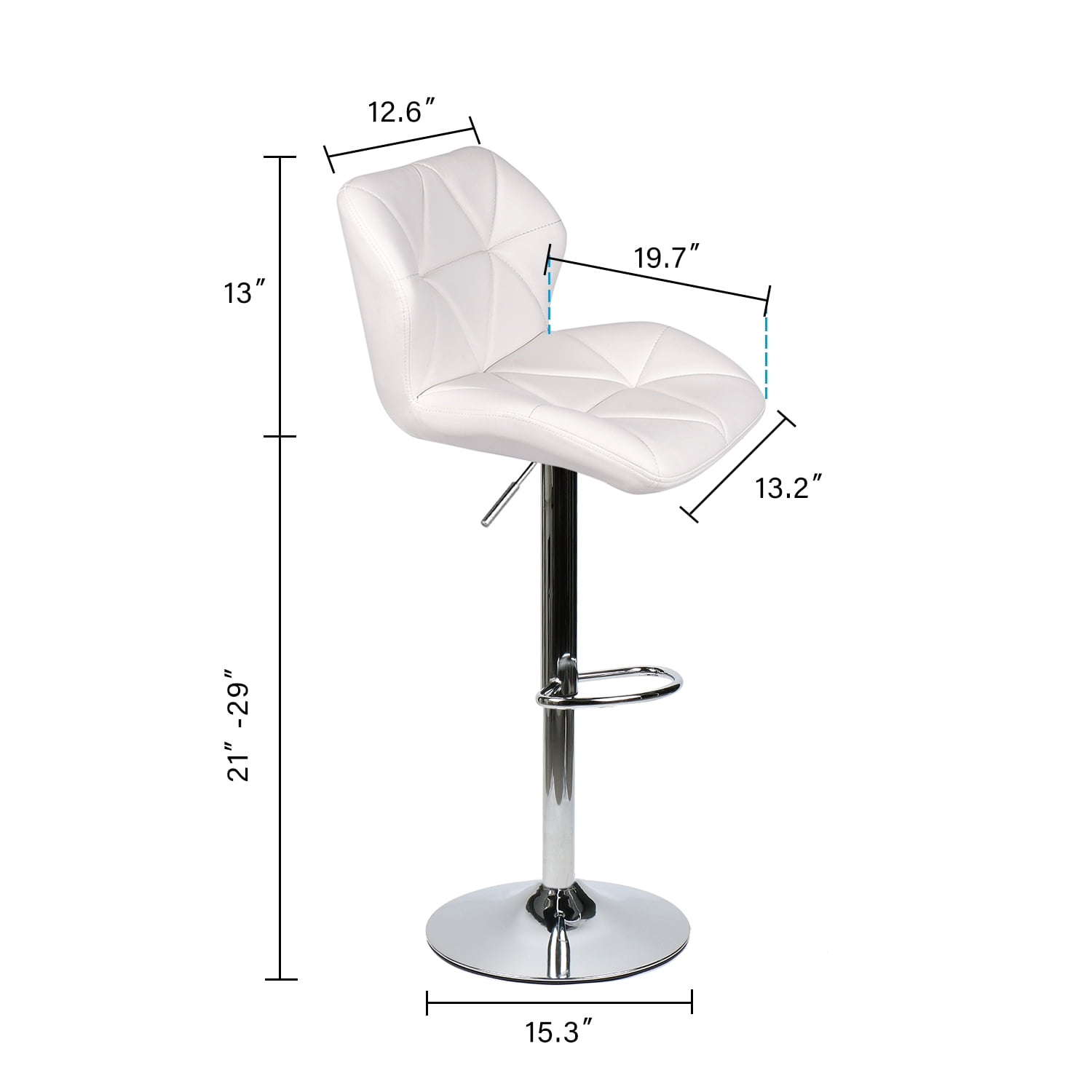 FULLWATT Bar Stools PU Leather Seat with Chrome Base Swivel Dining Chair Barstools, White, Set of 4