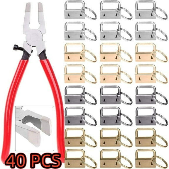 40pc Key Fob Hardware Set - 1 Inch Keychain Hardware with Pliers for Wristlet, Lanyard & Key Chain Making Supplies