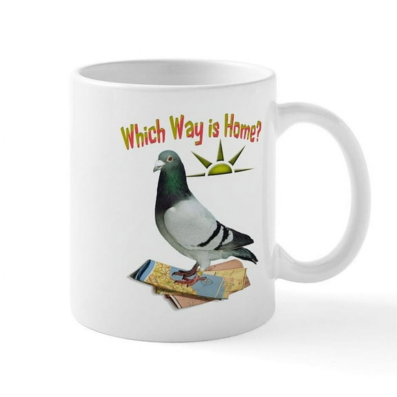 CafePress - Which Way Is Home? Fun Lost Pigeon Art Mugs - 11 oz Ceramic Mug - Novelty Coffee Tea Cup