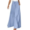 thumbnail image 2 of Pounoo Women's Trousers Elastic Waist Linen Wide Leg Pants Casual Vacation Loose Fit Breathable Versatile Daily Wear Bottoms Gift, 2 of 7