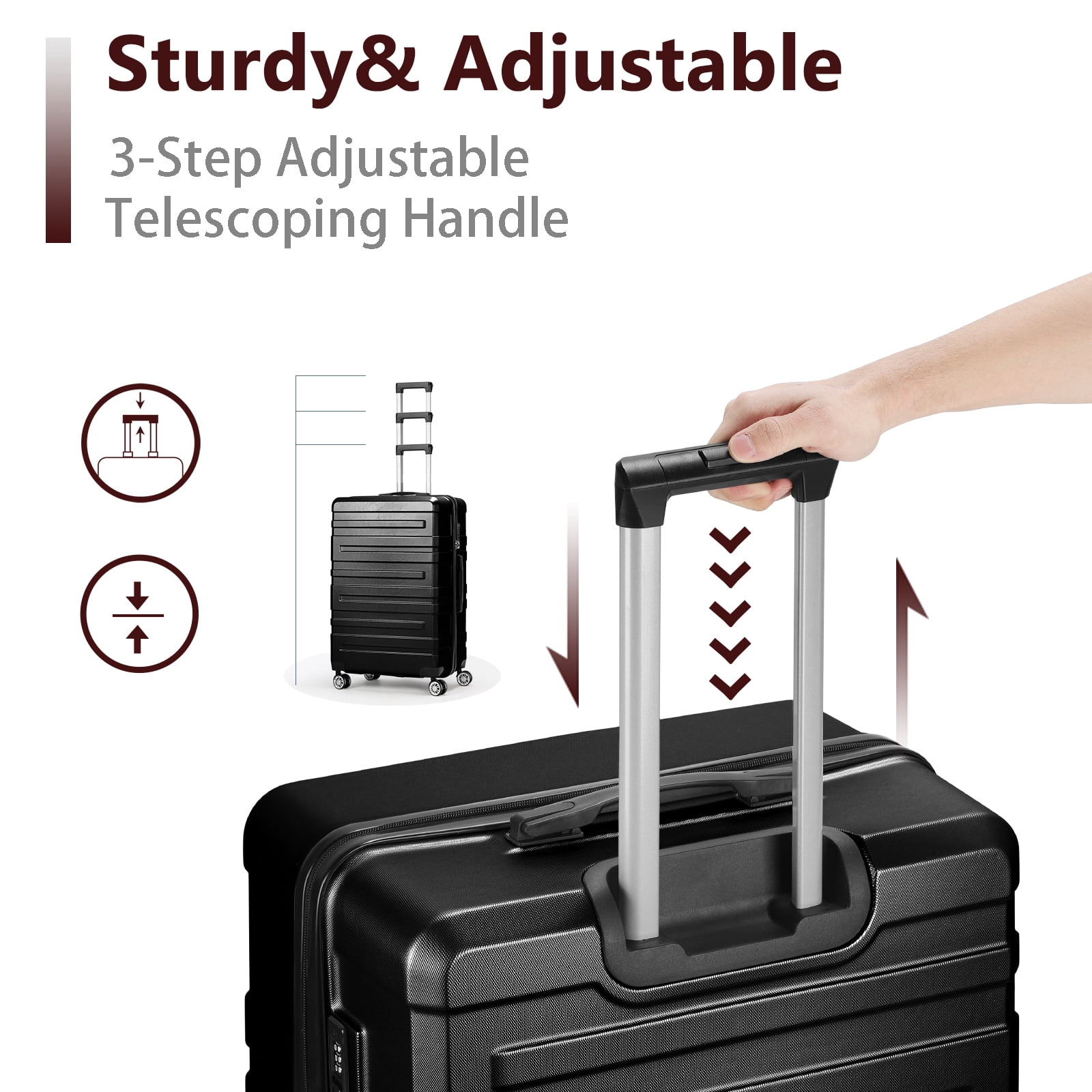 Luggage Sets Hardside Spinner with TSA Lock in Black, 3 Piece