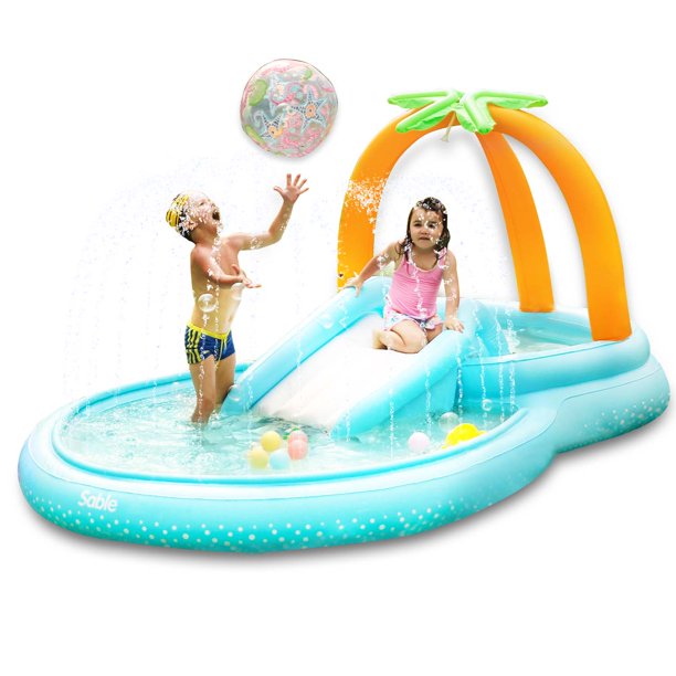 Evajoy Inflatable Play Center Pool, Kiddie Pool with Water Slide for
