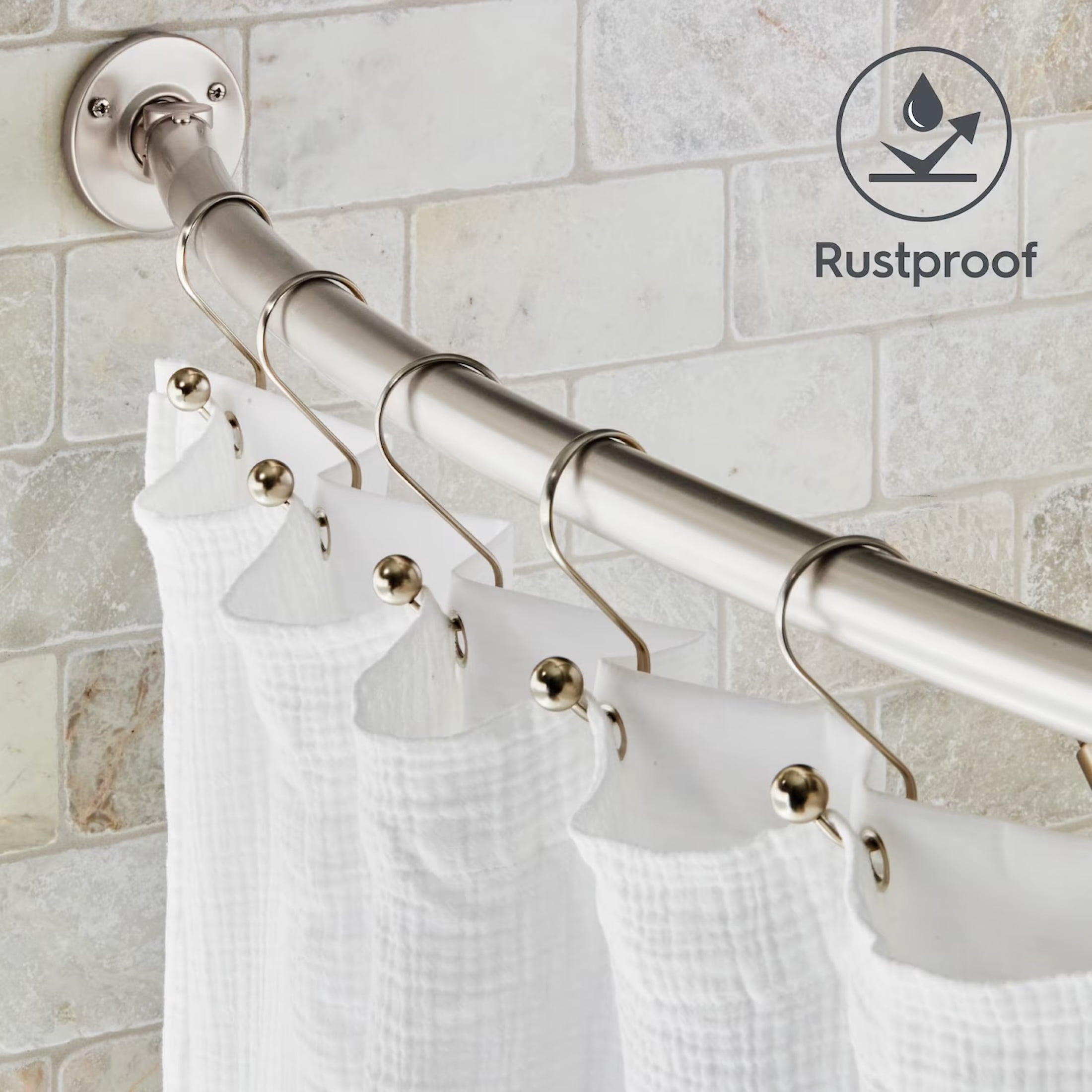 Better Homes & Gardens 45" -to 72" Adjustable Rotating Rust-Proof Curved Shower Rod, Satin Nickel