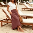 thumbnail image 5 of Wutalume Maxi Skirts for Women Flowy - High Waist Elastic Waist Solid Color Long Maxi Skirt, Soft and Lightweight for Beach Vacation Summer Daily Wear,Wine M, 5 of 8