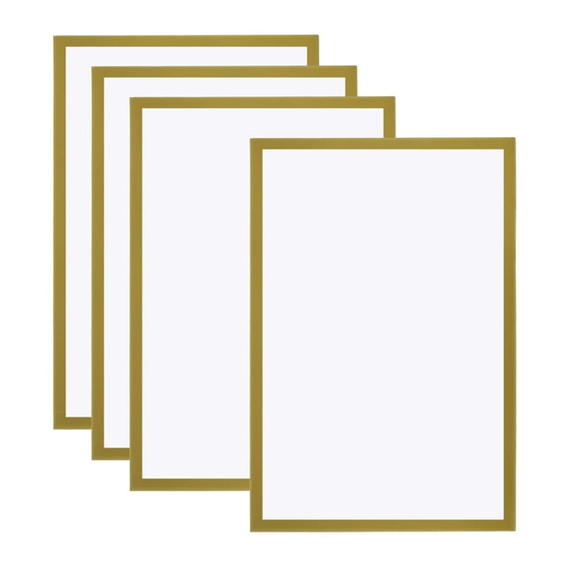 Unique Bargains A3 Magnetic Sign Holder, 4 Pack Magnetic Display Frame Self-Adhesive Picture Frame for Refrigerator, Golden