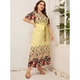 thumbnail image 4 of 2023 Women Summer Long Dress V Neck Short Sleeve Floral Print Boho Beach Dress Curvy Woman Plus Size Women Clothing, 4 of 5