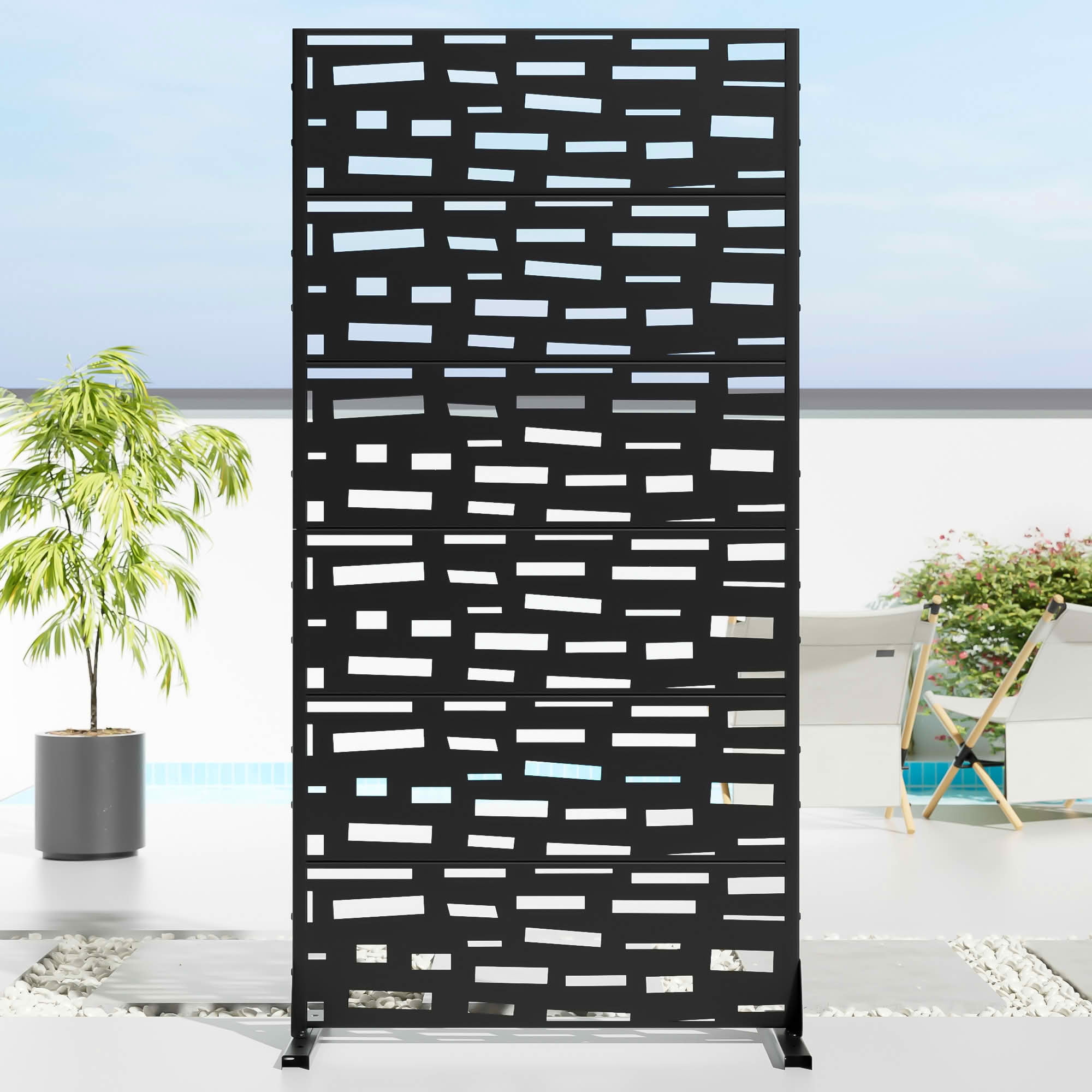 MAYEERTY 72x35x16 Inch Black Rectangular Galvanized Steel Privacy Screen, 6 Piece Set for Outdoor Street