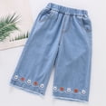 thumbnail image 2 of Bigetiay Girls Denim Pants Summer Lightweight Embroidery Baby Toddler Loose Fit Cropped, Size 2-3 Years, 2 of 5