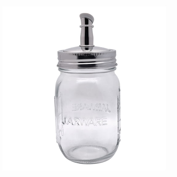 Jarware Glass Mason Jar and Oil Cruet Lid, Set of Regular Mouth 16oz Jar and Stainless Steel Oil Cruet Lid