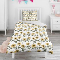 White Sunflower Duvet Cover and Pillowcase Set for Single Bedding, Bedroom Accessories for Kids Teens