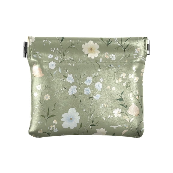 Leather Coin Wallet 4.33x3.74 Inch Portable Coin Wallet Coin Wallet Paper Wallet Card Wallet Storage Wallet Stylish and Sophisticated Green White Flower