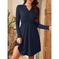 thumbnail image 5 of Fancyglim Women's Plus Size Long Sleeve Casual Dresses Casual Loose V Neck Button Swing Sundress with Pockets Navy 2XL, 5 of 8