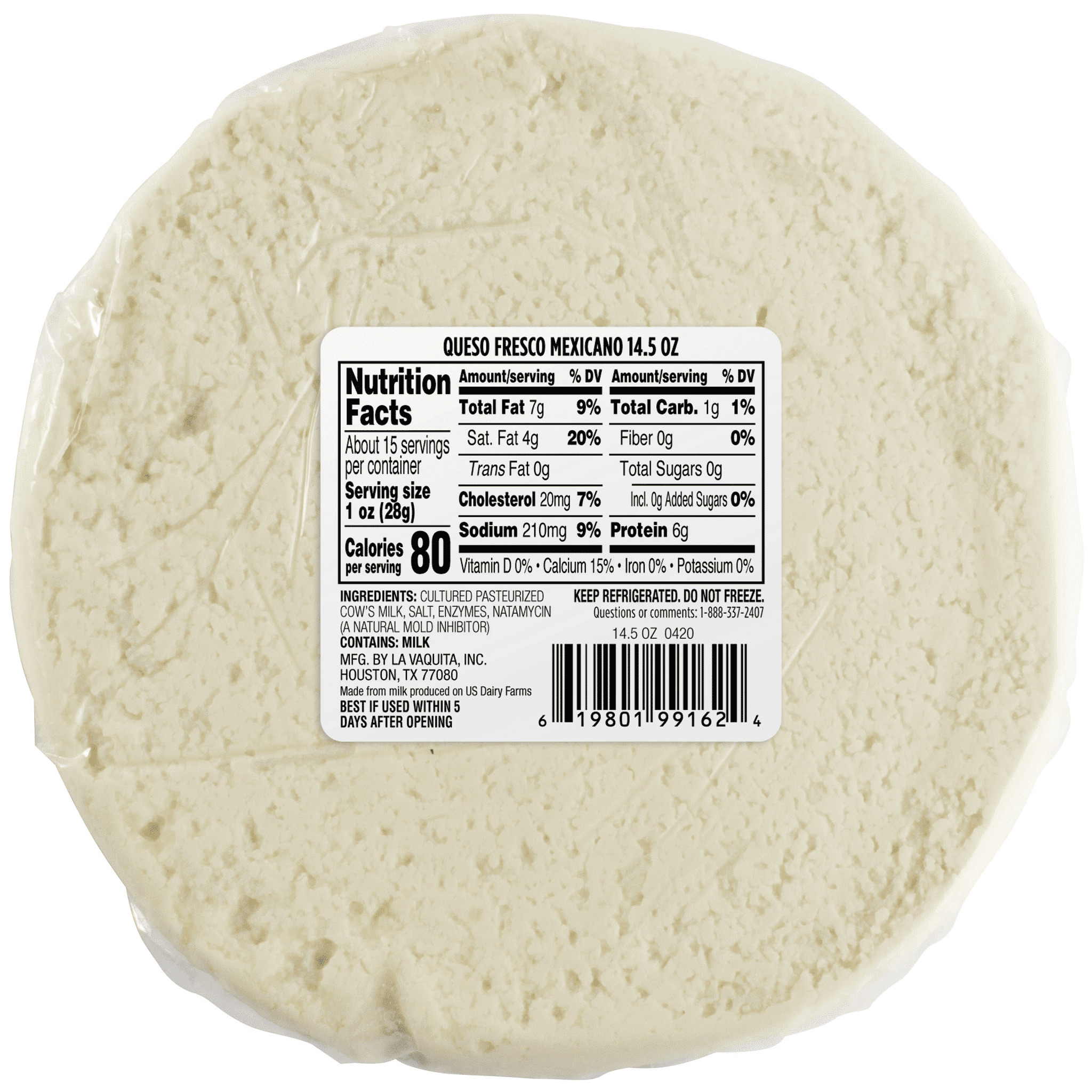 La Vaquita Queso Fresco Mexicano (Fresh Cheese), 14.5 oz Wrapped Chunk