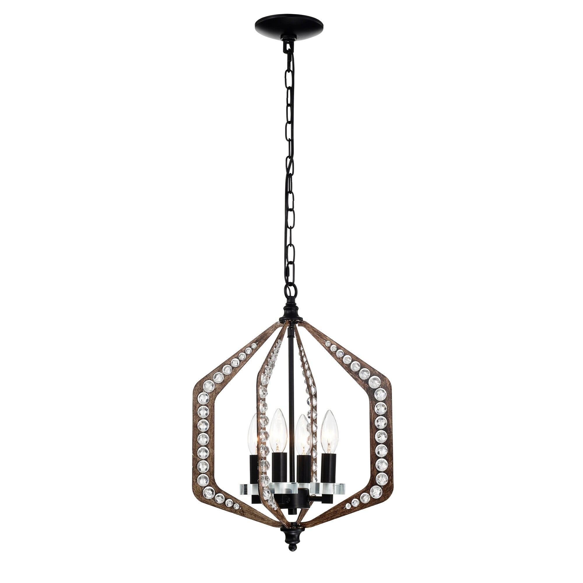 Germana 14 in. 4-Light Indoor Faux Wood Grain Finish Chandelier with Light Kit