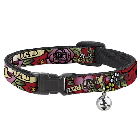 Buckle-Down Breakaway Cat Collar With Bell Plastic Clip Easy Adjustable Mom Dad Red 8.5 to 12 Inches 0.5 Inch Wide