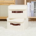 thumbnail image 2 of Foldable Fabric Storage Bin With Handle Lid Large Collapsible Box Basket For Home Organizer, 2 Packs, Beige, 2 of 9