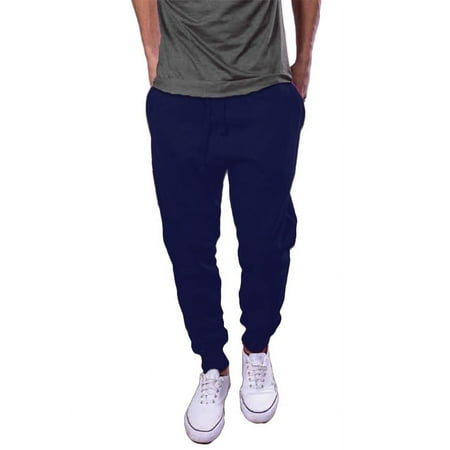 Mens Active Fleece Jogger Pants Navy Blue Jogging Urban Basic Tapered fit