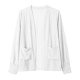 thumbnail image 5 of Women's Open Front Chiffon Cardigan Long Sleeve Elastic Cuff Casual Lightweight Cover up with Pockets for Summer Beach Vacation White Lightweight Summer Cardigan L, 5 of 6