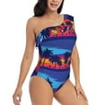 thumbnail image 3 of Haiem Beach with Palm Trees Women's One Piece Swimsuits Tummy Control One Shoulder Bathing Suits Ruffle Swimwear-X-Large, 3 of 8