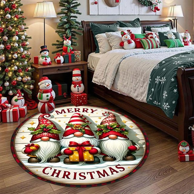 Feltree Christmas Round Rug for Living Room Bedroom, Holiday Decor Non-Slip Mat, 23.6 Inch Blue Reindeer Star Pattern, Festive Floor Carpet for Sofa Coffee Table