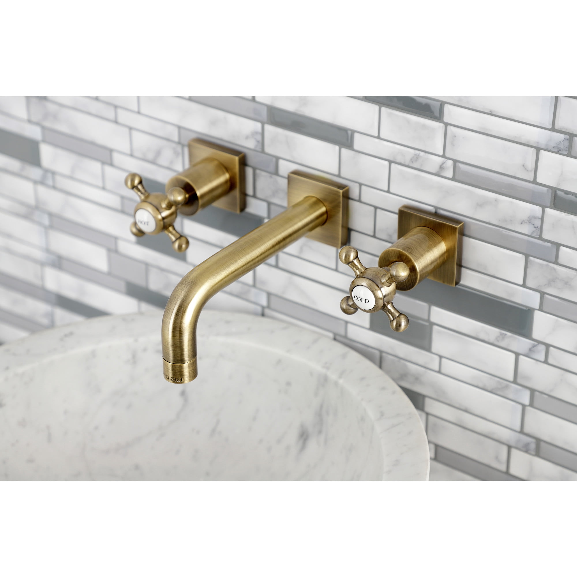 Kingston Brass KS6123BX Metropolitan Double-Handle Wall Mount Bathroom Faucet, Antique Brass