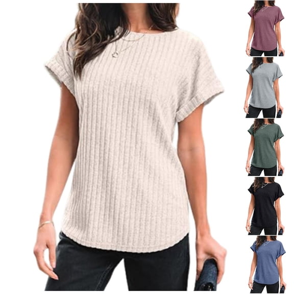 Agkizg Crew Neck Short Sleeve T-Shirt for Women, Basic Solid Color Pullover Top, Breathable Cottons Casual Tee, Summer Loose Fitting Everyday Shirt