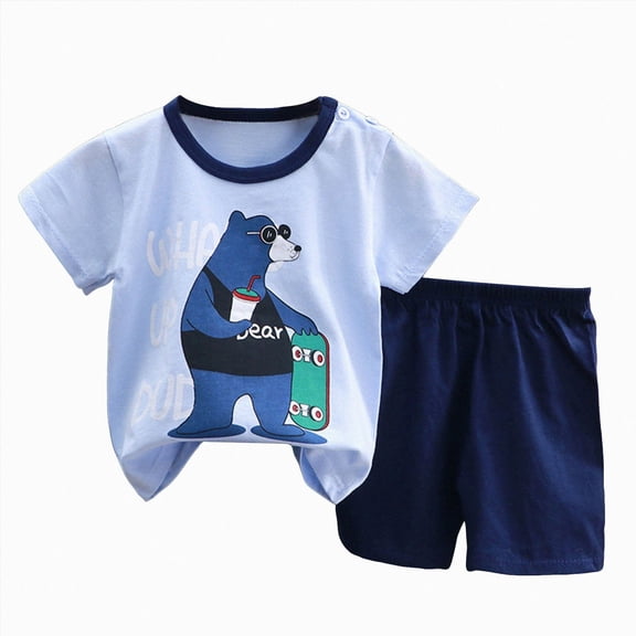 NOLDARES Infant Baby Boy Clothes Summer 2pcs Short Sleeve Tee Pocket Shorts Truck Dinosaur Outfits(Light Blue,18-24 M)