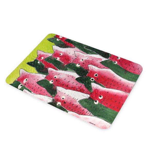 KuzmarK Glass Cutting Board - Watermelon Kitties Abstract Cat Art by Denise Every