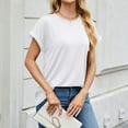 thumbnail image 4 of ZKCCNUK Summer Tops for Women Spring and Summer Solid Color Short Sleeved Round Neck Loose T-shirt Top, 4 of 8