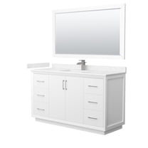 HomeStock Fresh 60 Inch Single Bathroom Vanity in White, Carrara Cultured Marble Countertop, Undermount Square Sink, Brushed Nickel Trim, 58 Inch Mirror