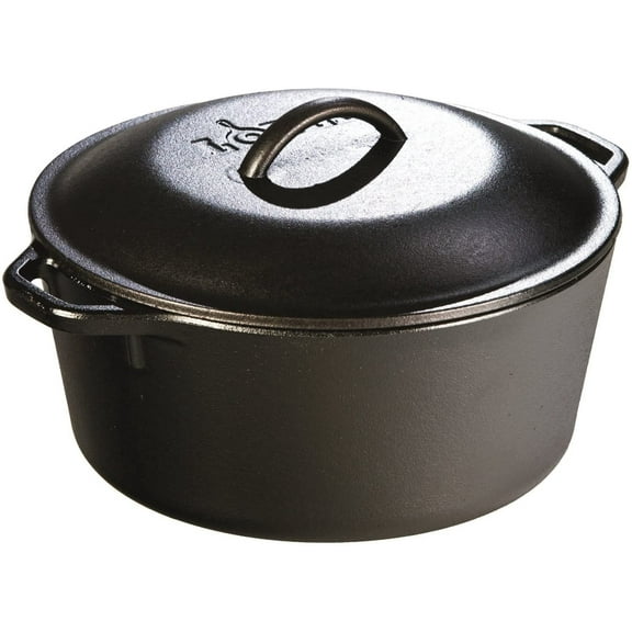 Home Essential Lodge L8DOL3 Pre-Seasoned Cast-Iron Dutch Oven with Dual Handles 5-Quart
