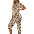 thumbnail image 6 of SOOMLON Cheetah Print Pajamas Womens Plus Size Short Sleeve Shirts Capris with Pocket Lightweight 2 Piece Sleepwear Set, 6 of 7