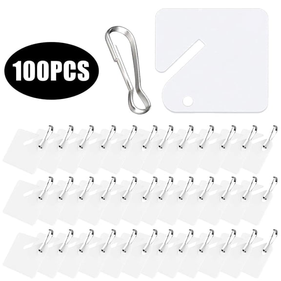 White Plastic Key Tags with Metal Snap Hooks - Frosted Item Identifiers for Slotted Cabinets and Lockers,100 Pcs