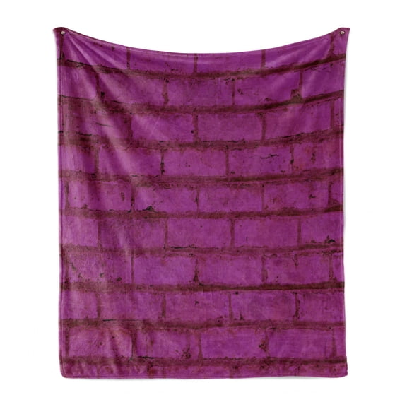 Bricks Soft Flannel Fleece Throw Blanket, Monochrome Style Wall Urban Hipster Feminine Exterior Architecture Style Print, Cozy Plush for Indoor and Outdoor Use, 50" x 60", Dark Magenta, by Ambesonne