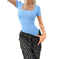 thumbnail image 3 of Women's 2 Piece Bodysuits Ribbed Square Neck Short Sleeve Bodysuits M, 3 of 7