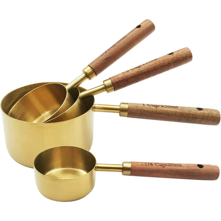 Muchtolove Measuring Cups and Spoons Set of 8, Golden Stainless Steel  Measuring Cup with Wooden Handle, Kitchen/Food/Liquid/Baking