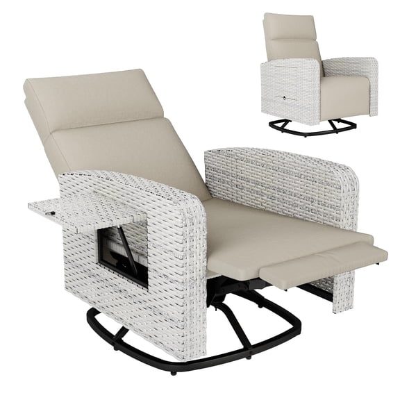 ALAULM Outdoor Swivel Recliner Chair,Dual-Adjust Outdoor Patio Chairs with Adjustable Backrest and Footrest,Wicker Patio Chair with Flip-Up Table for Living Rooms,Pools,Balconies, patios,courtyards