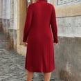 thumbnail image 5 of Ohufall Knee Length Dresses for Women Quarter Zip Turn-down Collar Casual Dress Ribbed Long Sleeve Plus Size Dresses, 5 of 8