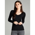 thumbnail image 4 of Emmalise Women's Junior and Plus Size Vneck Tshirt Long Sleeves Shirt Tee, Small, 3Pk Black, Navy, Olive, 4 of 4