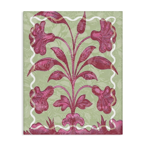 Stupell Industries Pink Symmetrical Plant Floral Painting Wrapped Canvas Canvas Art Print Wall Art, 16 x 20