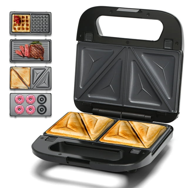 Sandwichera Eléctrica 4 En 1 Waflera Y Parrilla Antiadherente Led Doble Indicador Fácil De Usar Y Limpiar Diseño Compacto Y Portátil Negro Aigostar
