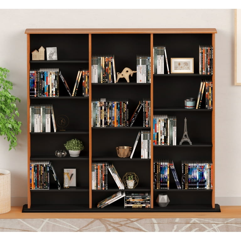 Prepac Triple Width Multimedia Wall Storage, Cherry and Black