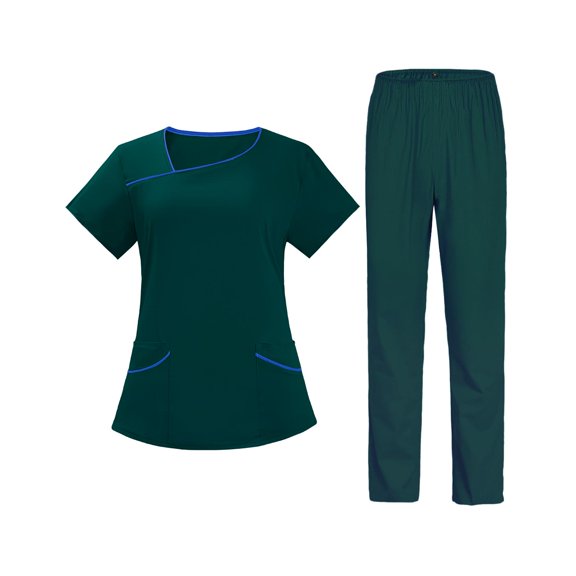 Conjunto de uniforme de enfermería para mujeres y hombres, túnica y pantalones elásticos, manga corta, 2 bolsillos, disfraz de enfermera de hospital Talla Sunnimix traje de trabajo de enfermera